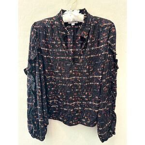 EVEREVE | Black Multicolor Print Blouse Ruffle Sleeve Detail | Size Medium